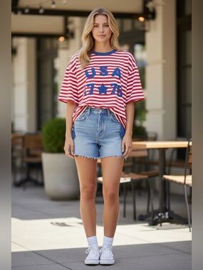 Mainstrip| Patchwork USA 1776 Striped Top| SML